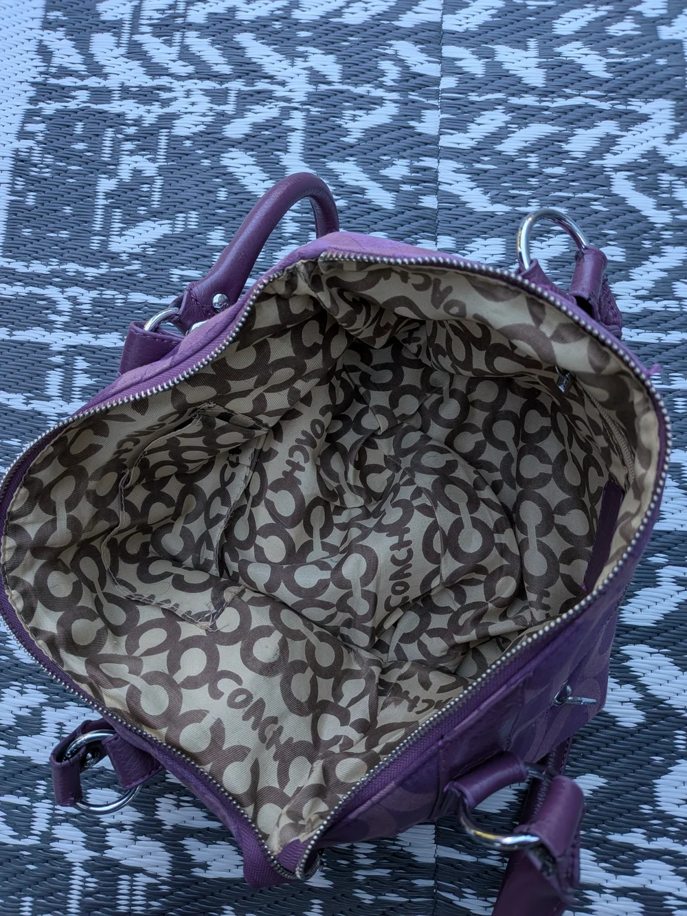 Vintage Coach Penelope Signature Shoulder Bag Plum Purple Khaki Canvas 14422